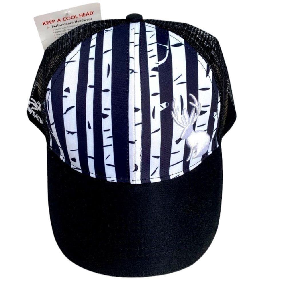 Headsweats Performance Trucker Hat Deer Buck Embroidery Black Striped NWT